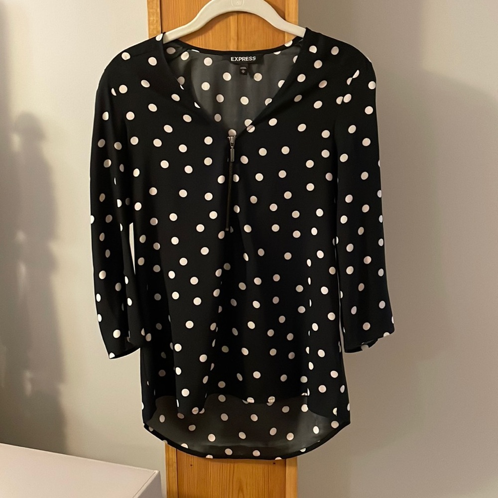 Express women’s XS black and white polka dot blouse